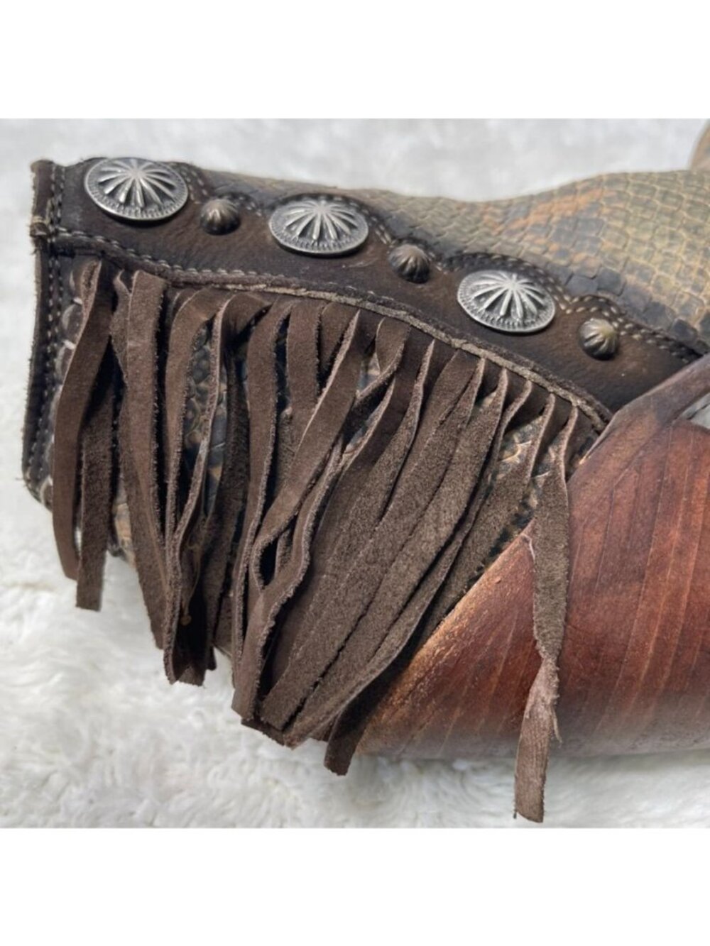 Liberty Black Python Print Fringe Concho Western Boots Womens 8 Boho Booties - Picture 4 of 12